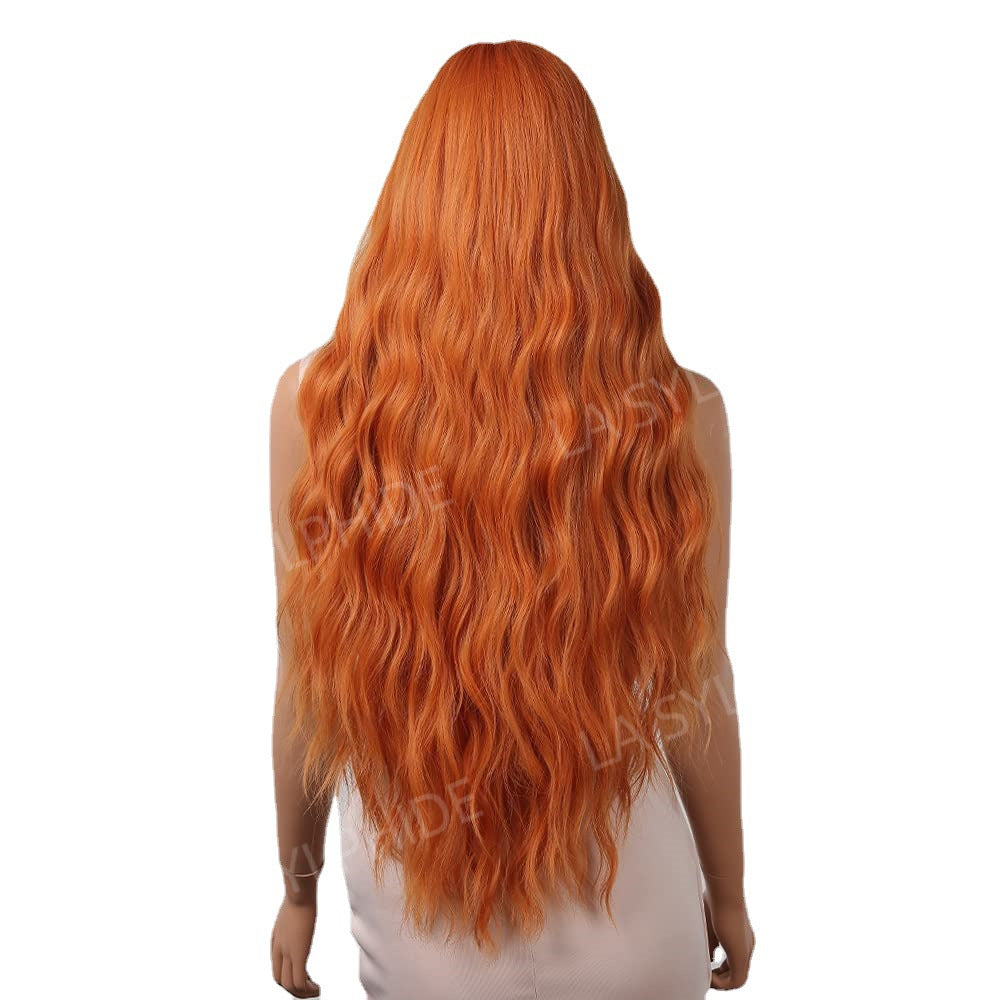 Hair Red Orange Brown Rose Net Matte Wig Long Curls