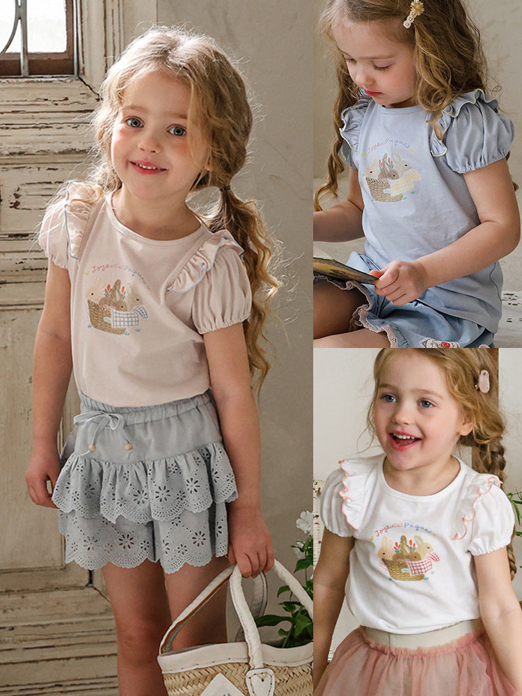 Strawberry Shan Western Style Bubble Sleeve Cartoon Children's T-shirt