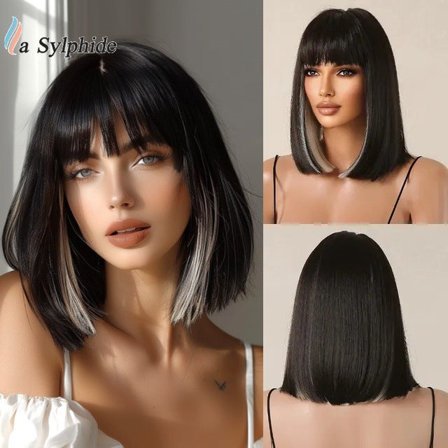 Face Natural Simulation Human Hanging Ear Dyed Wig Short Straight Hair