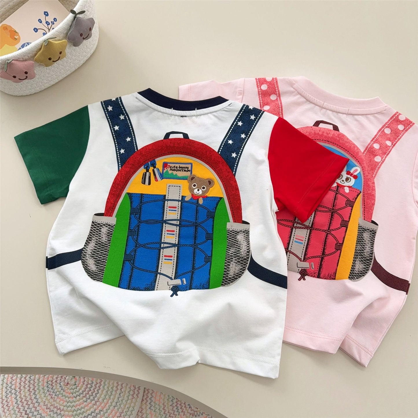 Inner Wear Boys Bear Backpack Short Sleeve Shirt Children's T-shirt