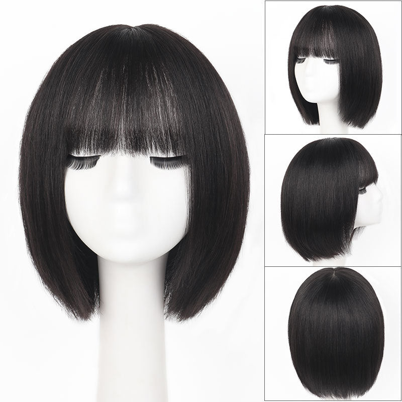 Women's Realistic All Real Cover Gray Repairing Face Skin Wig Short Straight Hair