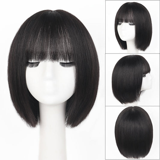 Women's Realistic All Real Cover Gray Repairing Face Skin Wig Short Straight Hair
