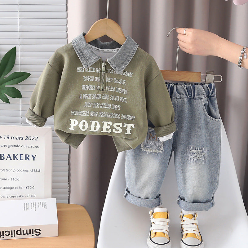 Children's Fried Street Fashion Trendy Spring Western Style Two-piece Children's Suit