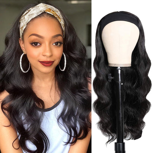 Women's Black Hair Band Curly Big Wave Synthetic Wig Long Curls