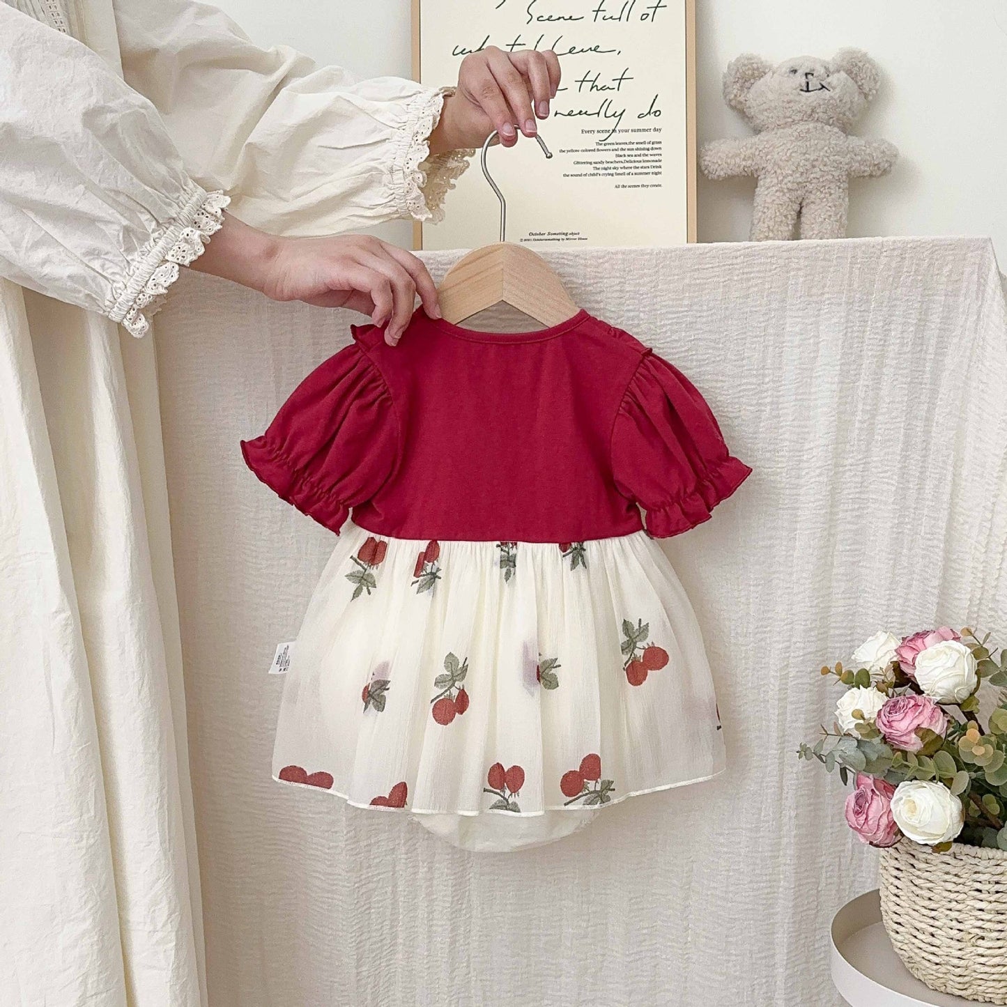 Summer Thin Clothes Western Style Lace Born Princess Red Jumpsuit, Climbing Suit