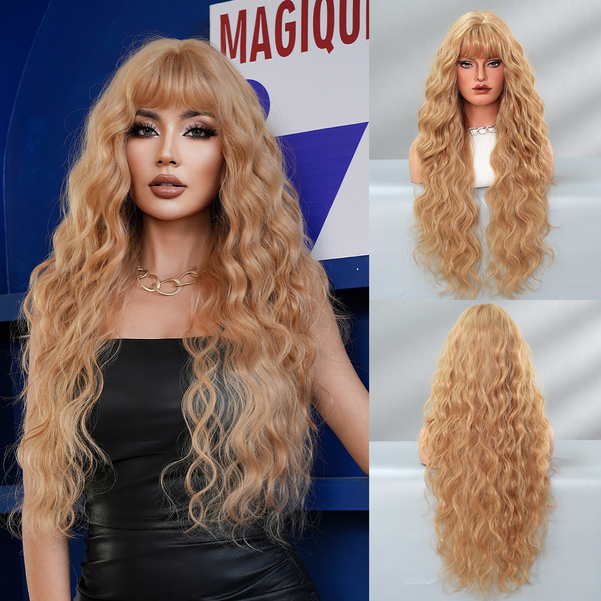 Women's Caramel Red Brown Hair Water Ripple Curly Fashion Wig Long Curls