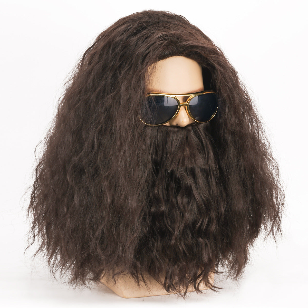 Movie Role Play Brown Long Curly Hair Beard Accessories Men's Wig