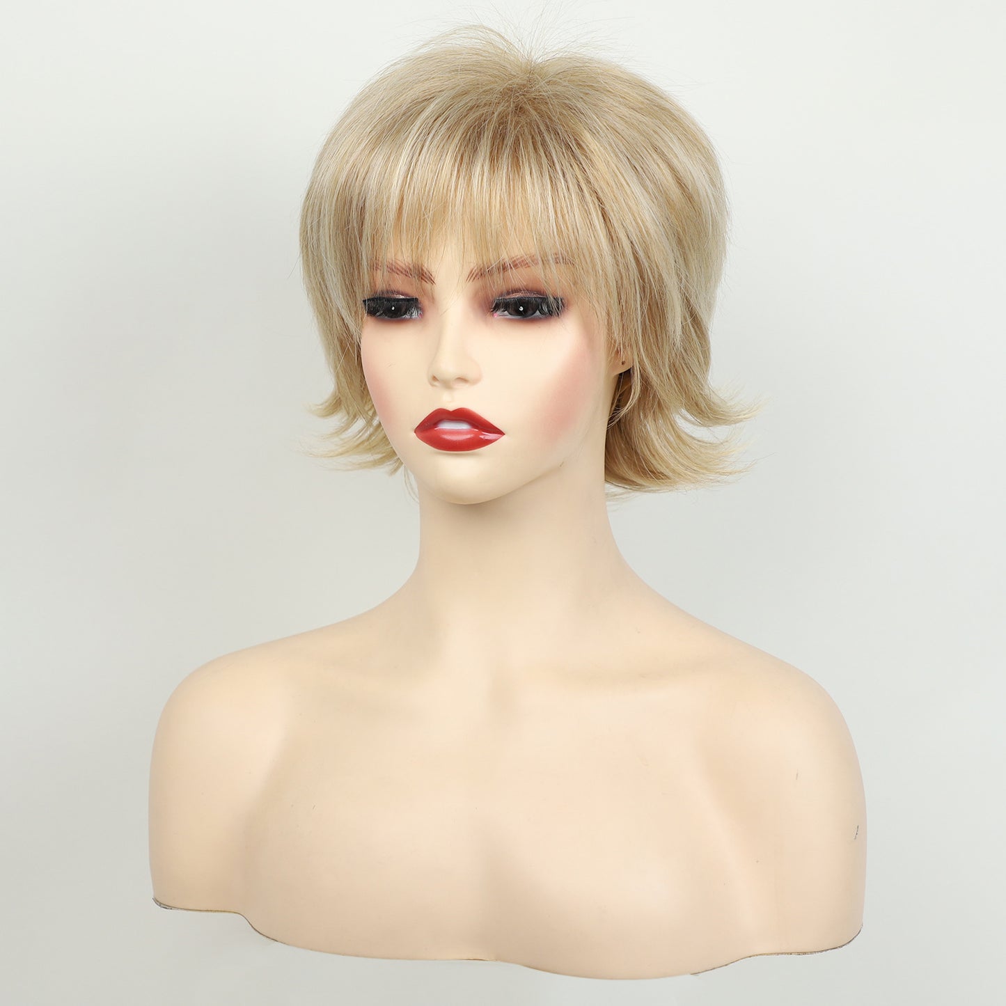 Women's Fashion Straight Golden Mixed Color Chemical Wig Short Curly Hair