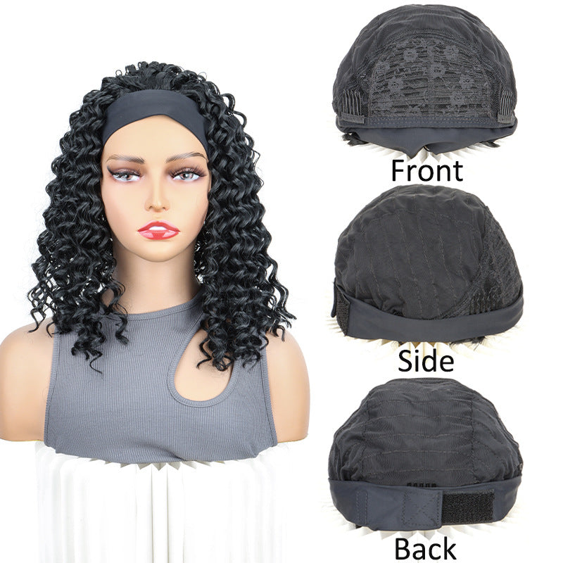Black Headband Female Short Curly African Small Volume Wig Ponytail