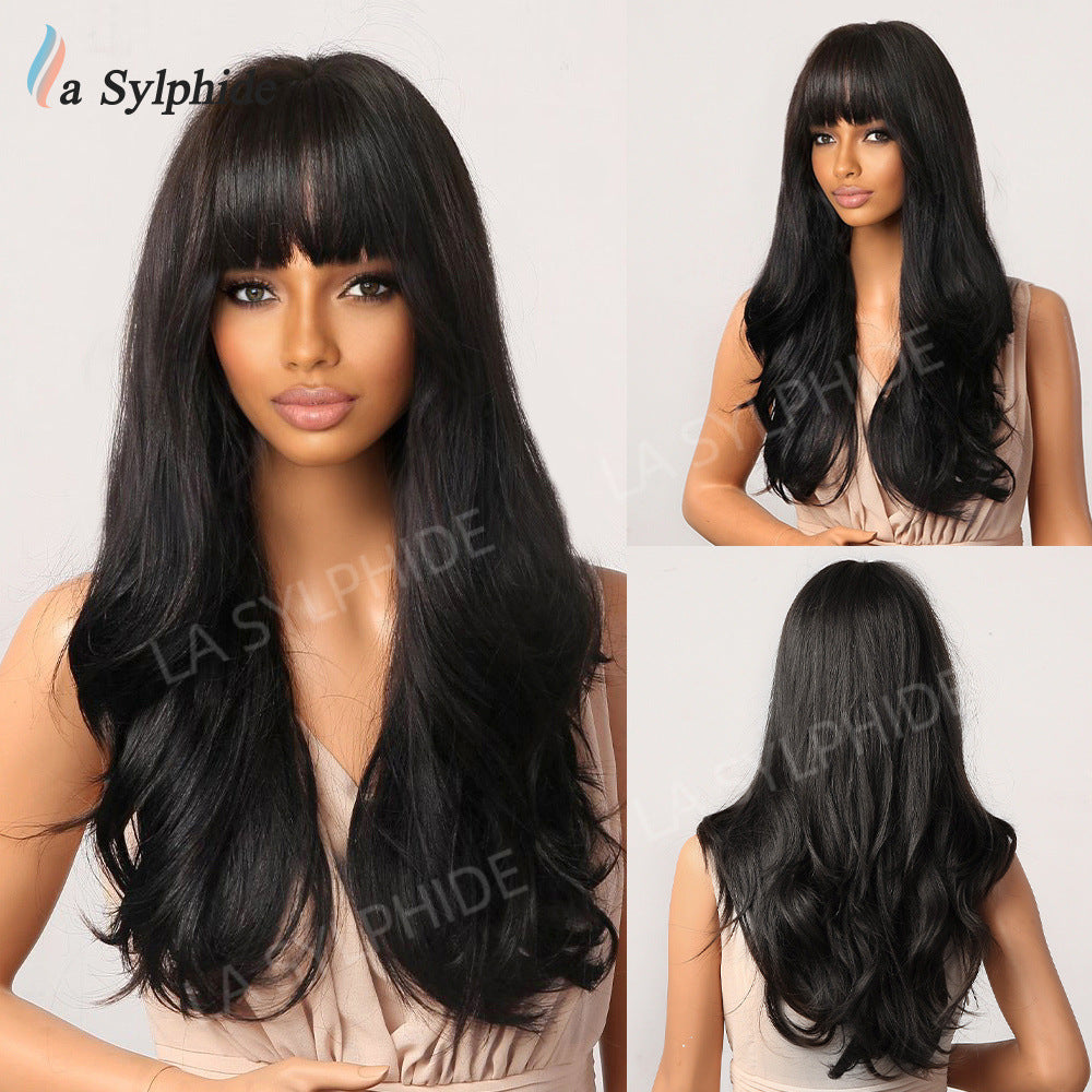 Curly Hair Partial Bangs Female Mechanism Wig Long Curls