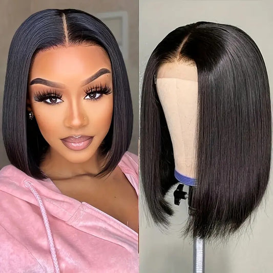 Front Lace Female Medium Fluffy Natural Wig Short Straight Hair
