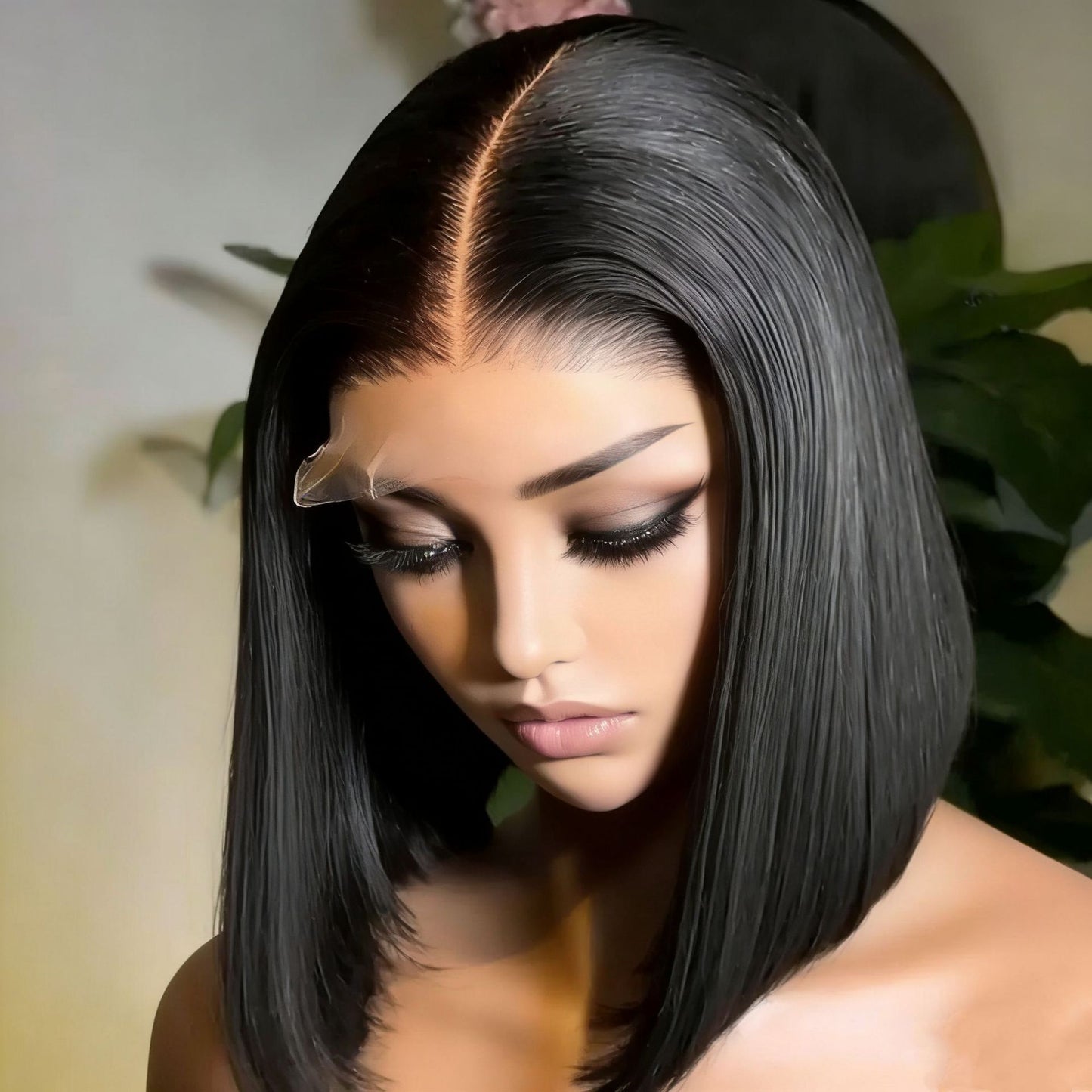 Women's Big Lace Front Black Chemical Fiber Wig Short Straight Hair