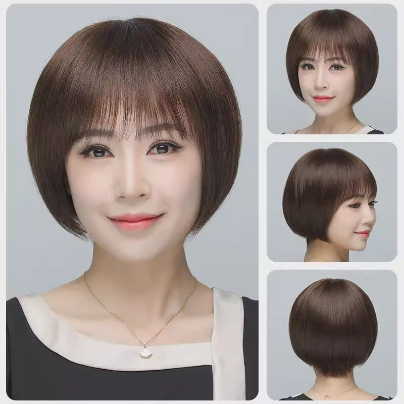 Full Human Female Short Mother Sheath Real Hair Wig