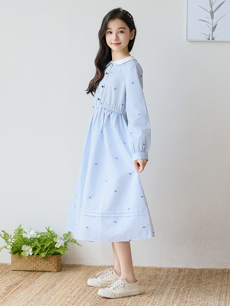 Pretty Middle Big Doll Collar Striped Children's Dress