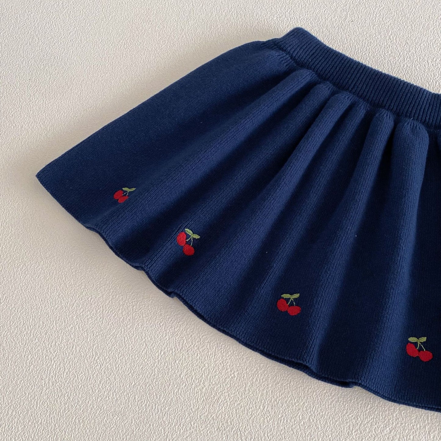 Preppy Style Spring Cherry Sweater Cardigan Skirt Two-piece Children's Suit