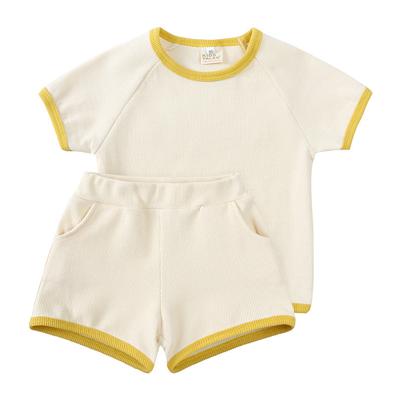 Children's Summer Boys Korean Style Loose Solid Color Short Sleeve Shorts Children's Suit