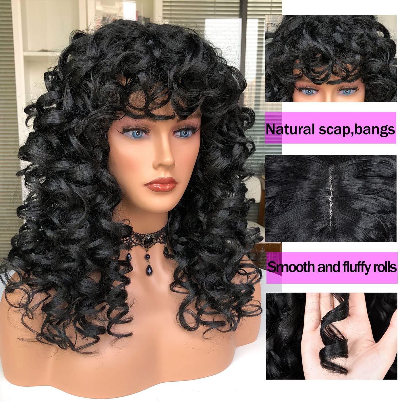 Women's African Small Volume Fiber Fluffy Short Wig Long Curls