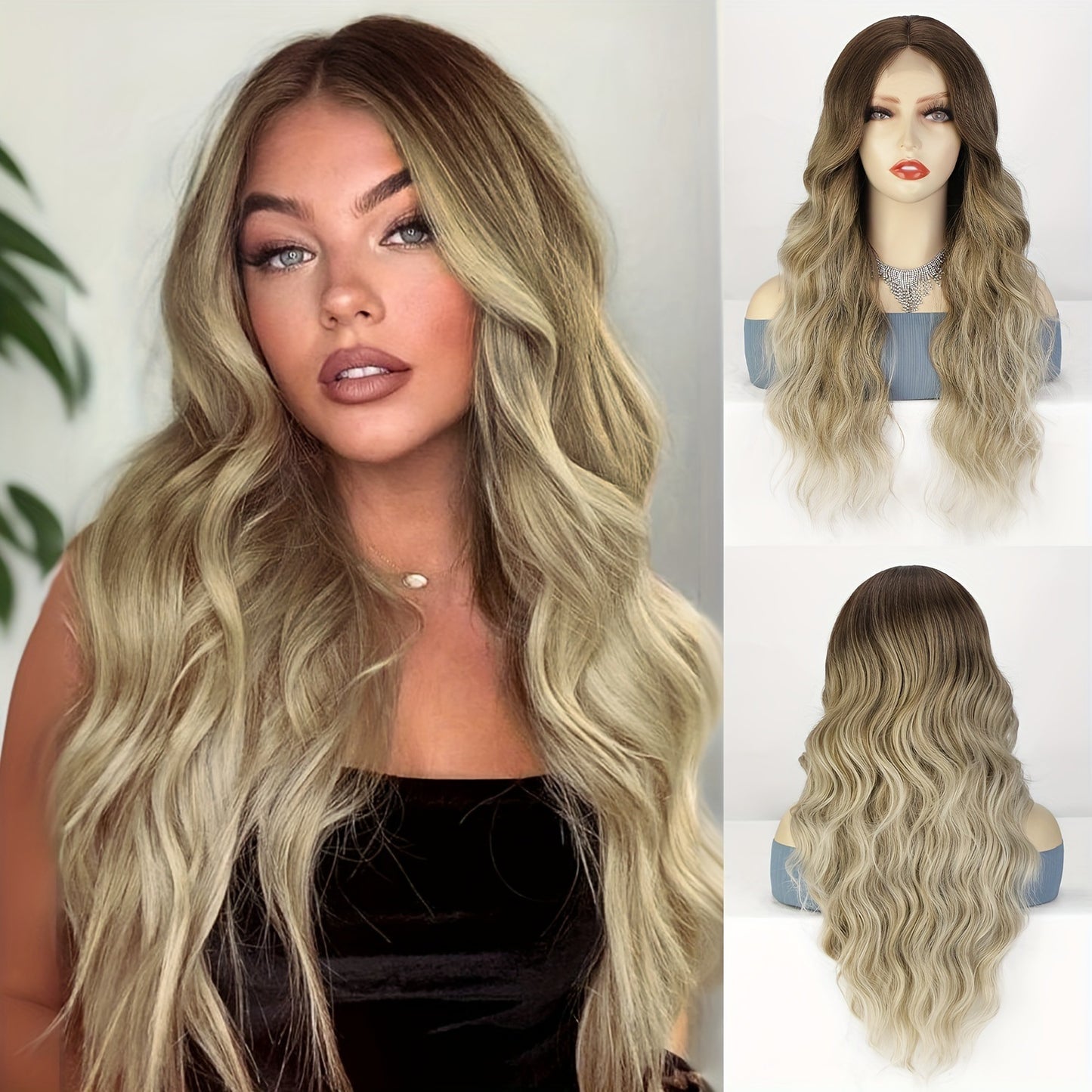 Lace Medium Small Highlight Curly Hair Synthetic Wig Long Curls