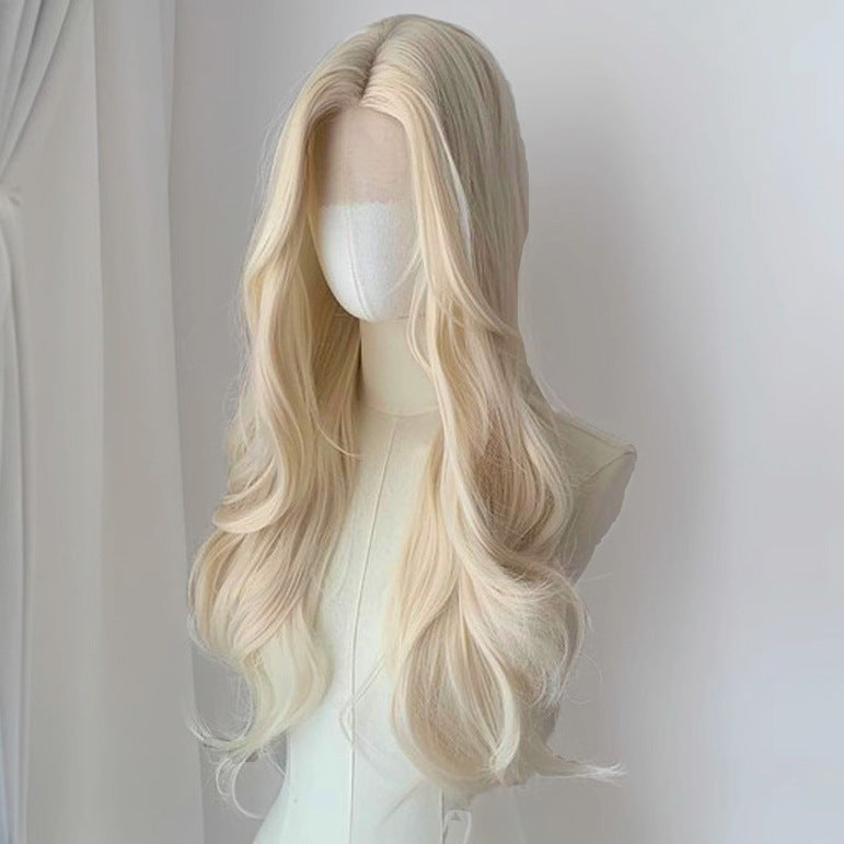 Forehead Lace Natural Fluffy Big Wave Gradient Highlight Medium Bangs Wig Long Curls