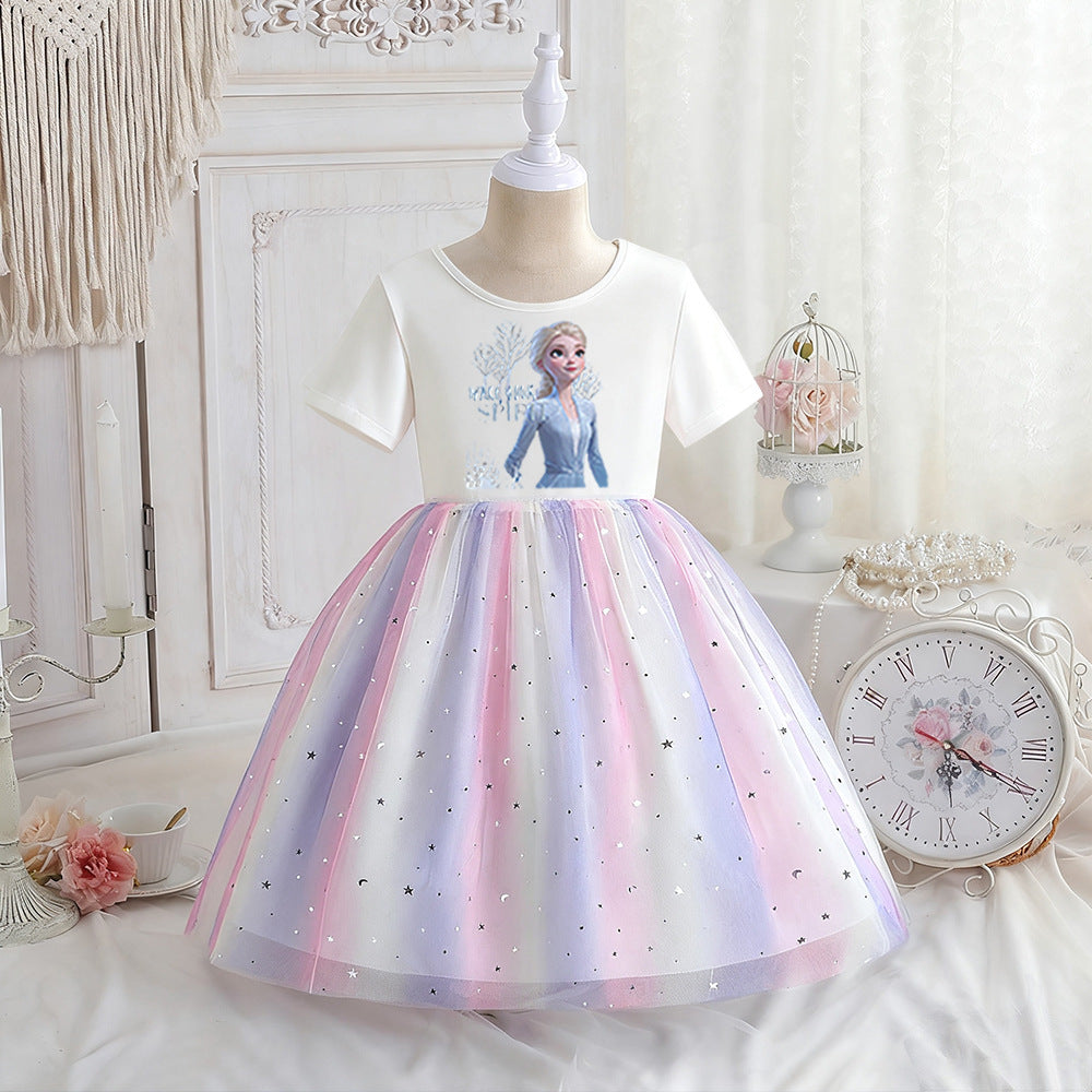 Children's Summer Short Sleeve Clothing Gauze Princess Skirt Frozen Children's Dress