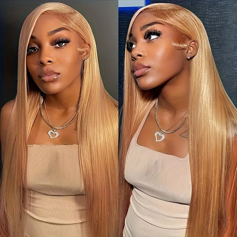 Women's Front Lace Mid-length Hair Beige Natural Long Straight Wig