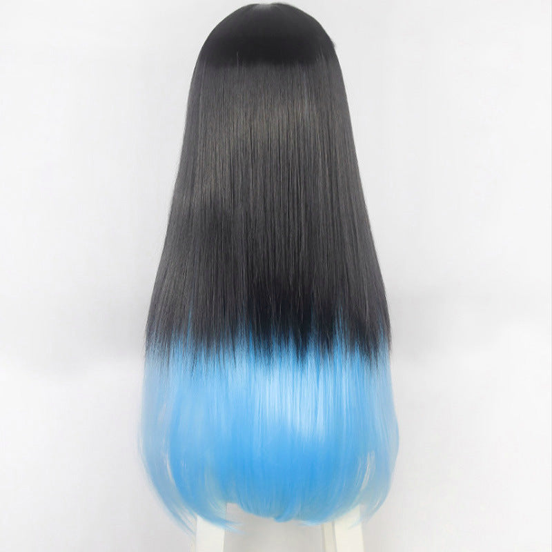 Anime No Hours Transparent Black Gradient Blue Straight Cos Wig