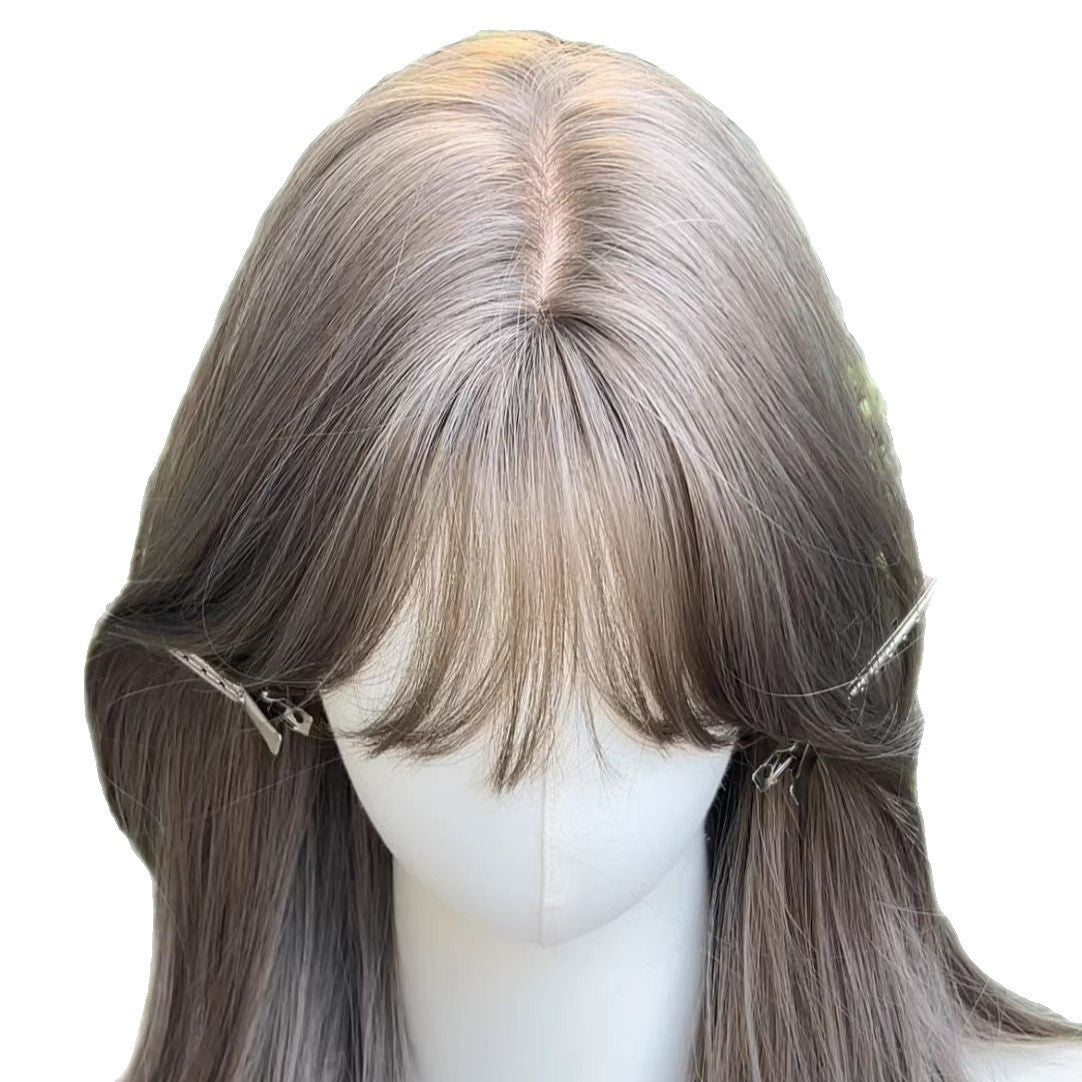 Women's Beige Brown Curly Hair Lazy Bangs Big Wave Simulation Atmosphere Wig Long Curls