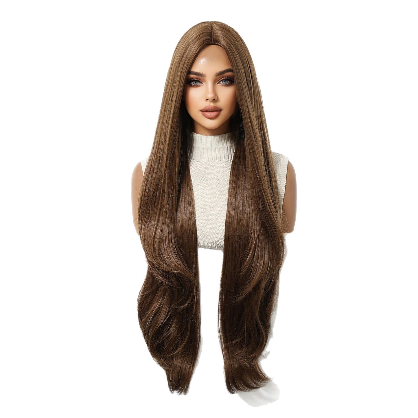 Gray White Gold Color Brown Head Long Straight Wig