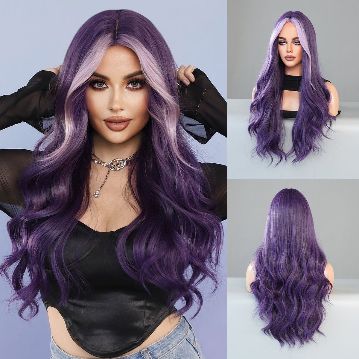 Women's Fashion Mid-length Colorful Curly Hair Sheath Big Wave Chemical Wig Long Curls