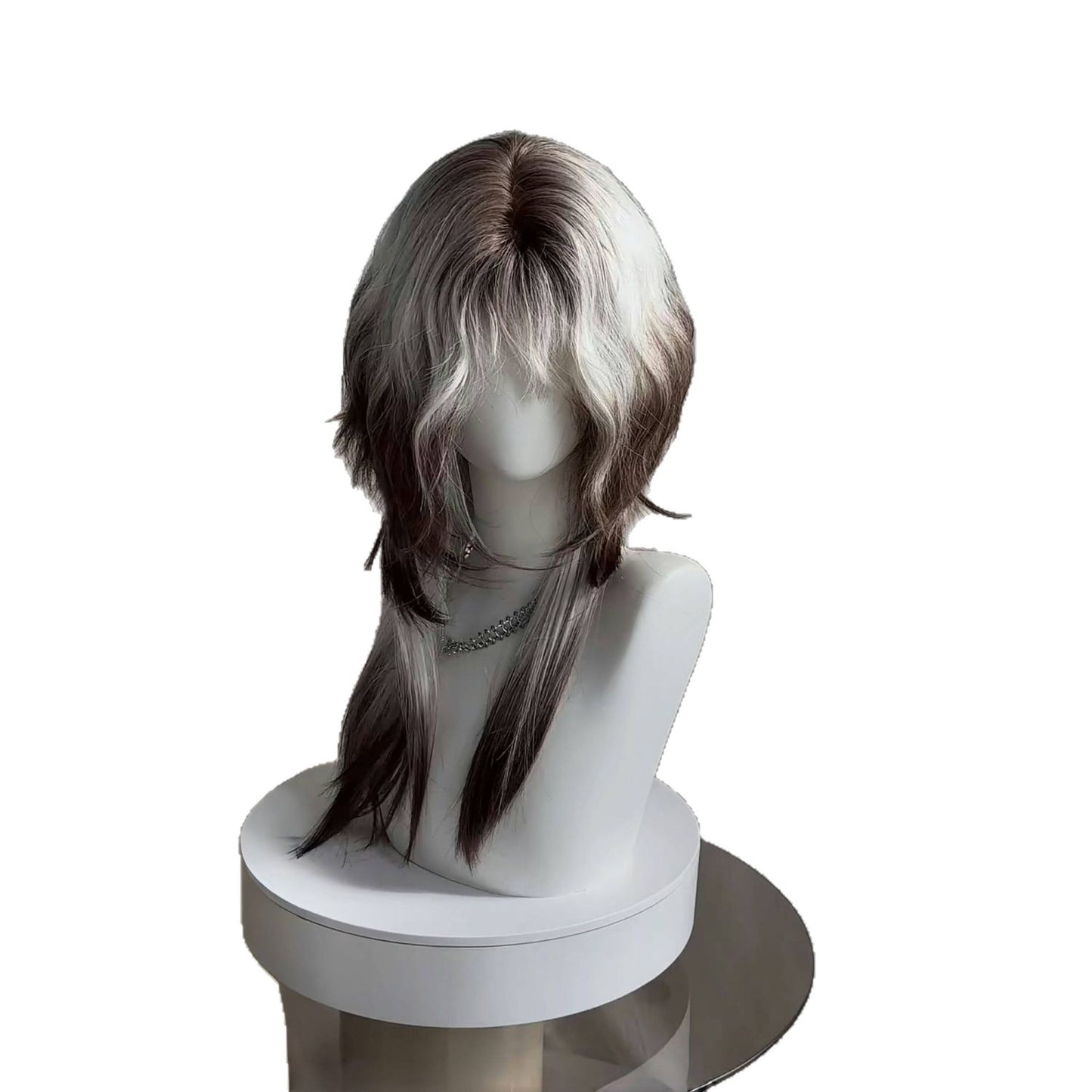 Feeling White Brown Gradient Jellyfish Roll Artificial Hair Natural High Long Straight Wig