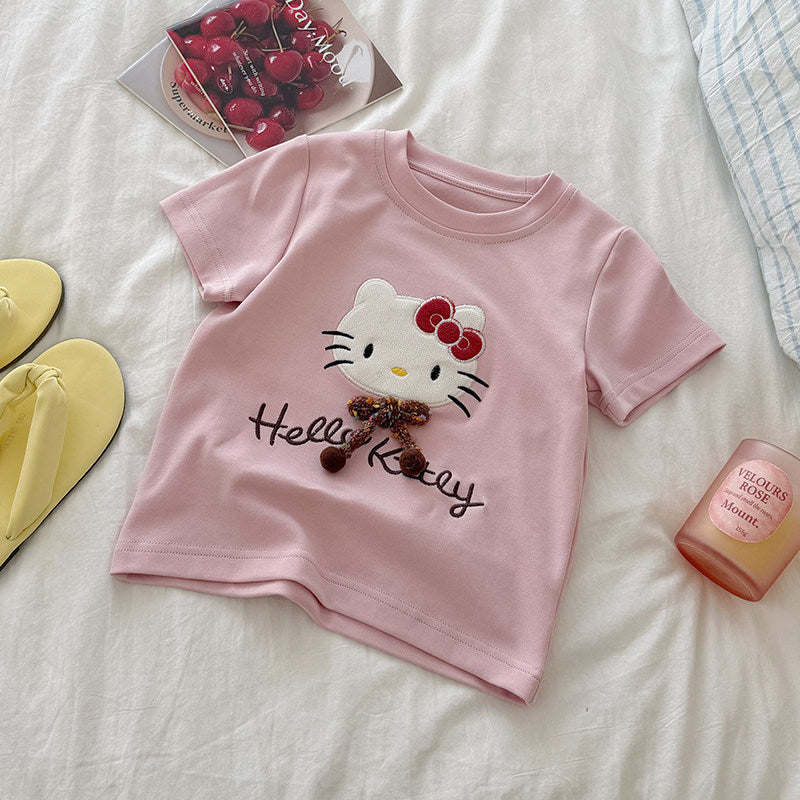 Summer Comfortable Fine Cotton Double-sided Short Sleeve Ten Thousand Needle Children's T-shirt