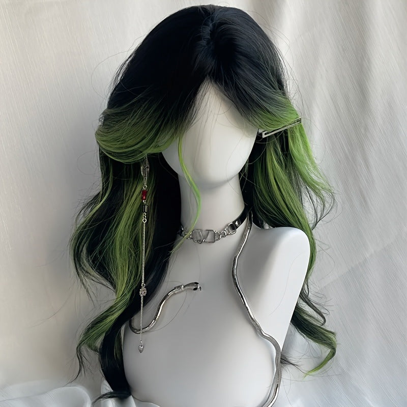Bangs Dyed Mid-length Curly Hair Temperament Unique Simulation Scalp Full Wig Long Curls