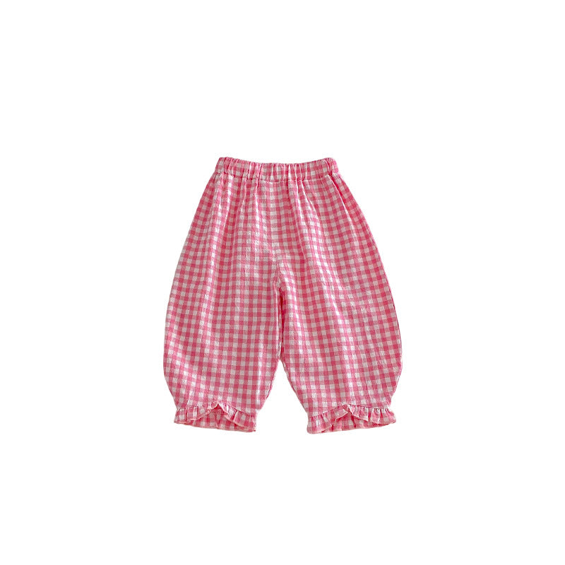 Plaid Casual Spring Korean Style Retro Children's Pants