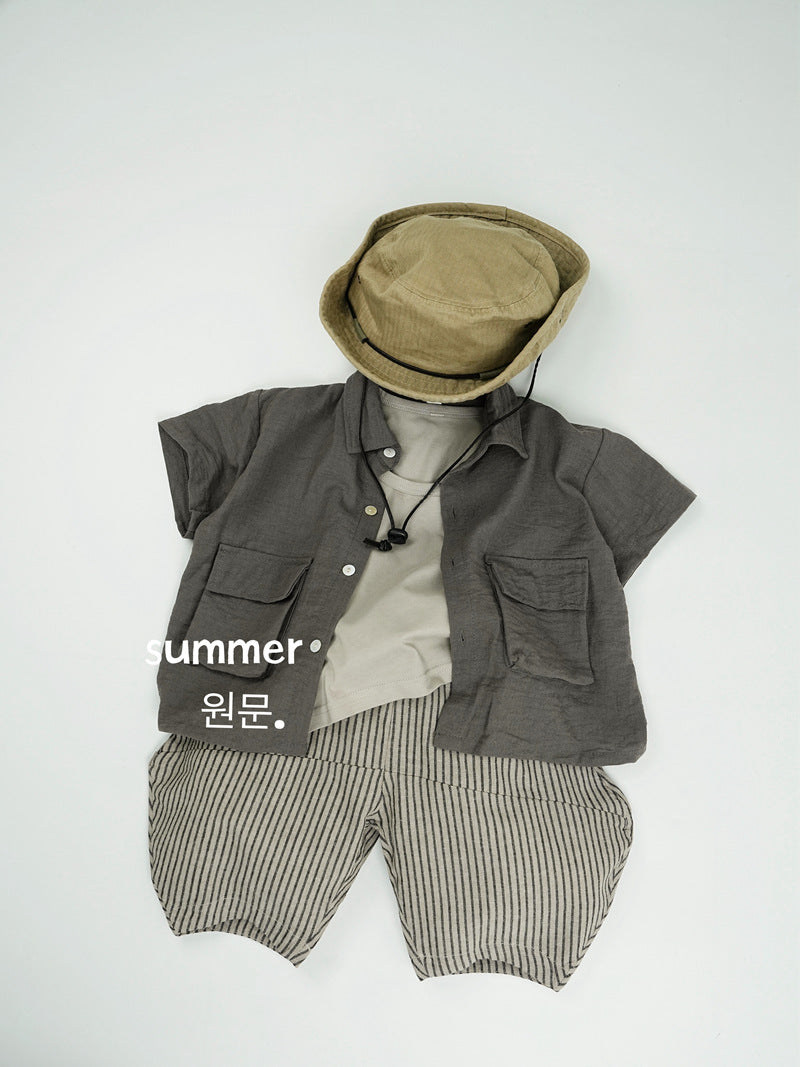 Children's Contrast Color Vertical Striped Boys Loose Casual Cropped Children's Pants