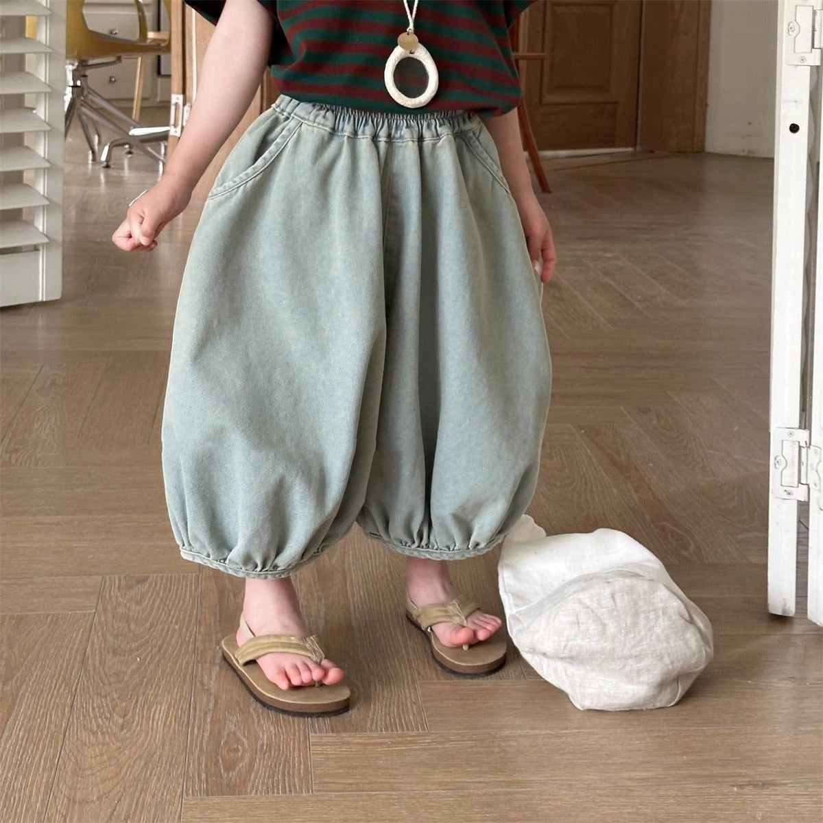 Children's Summer Retro Denim Korean Style Boy Wide Children's Pants