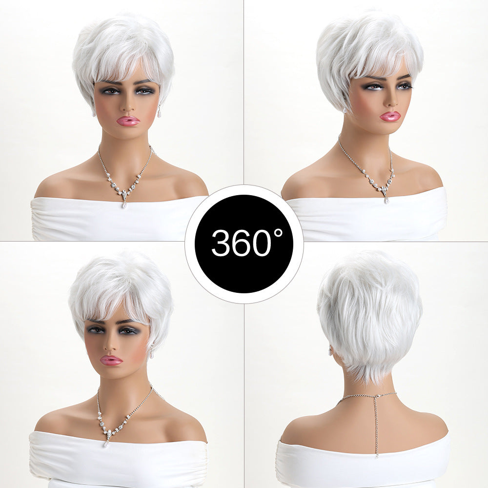 Light Golden Head Cover Female Side Wig Short Curly Hair