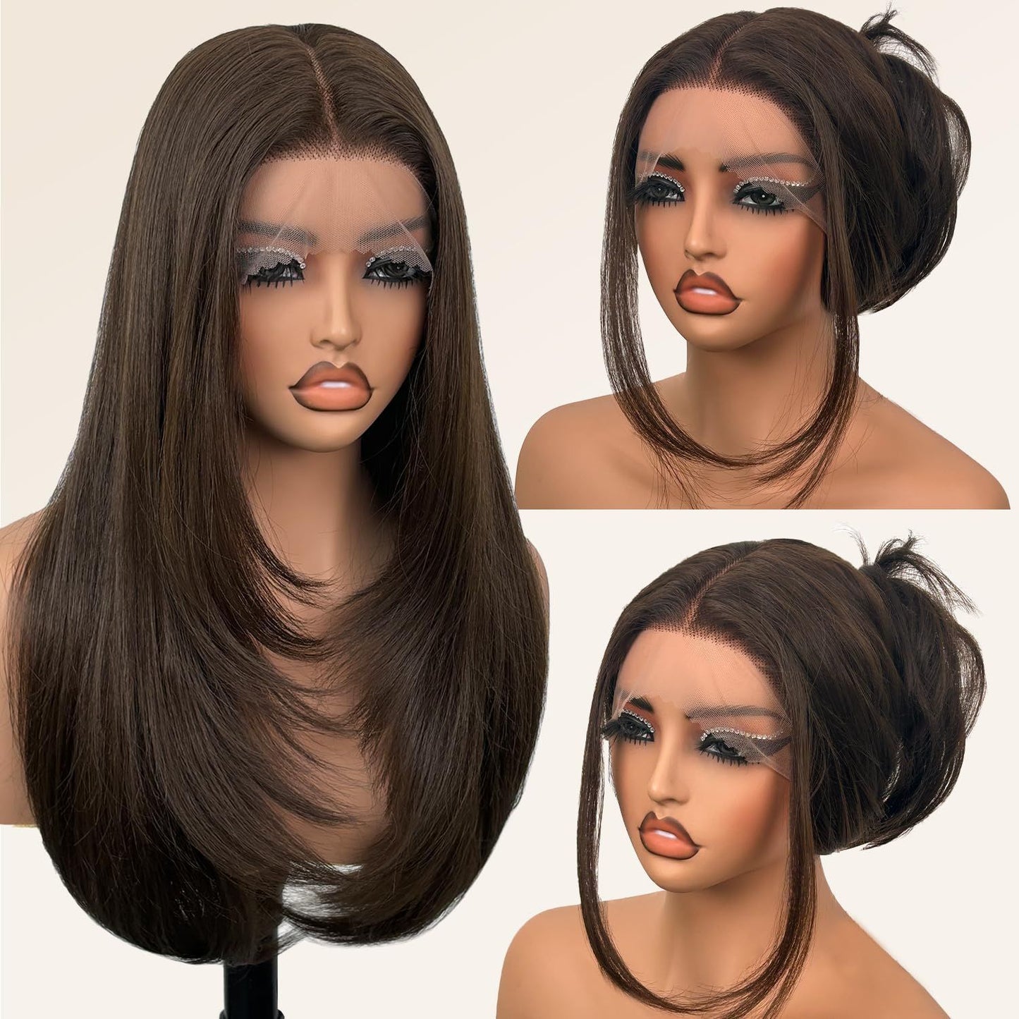 Front Lace Natural Lady Medium Hair Chemical Long Straight Wig