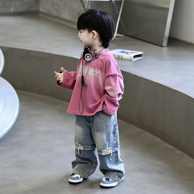 Children's Clothing Korean Style Pink Gradient Bottoming Shirt Fashion Personality Children's Suit
