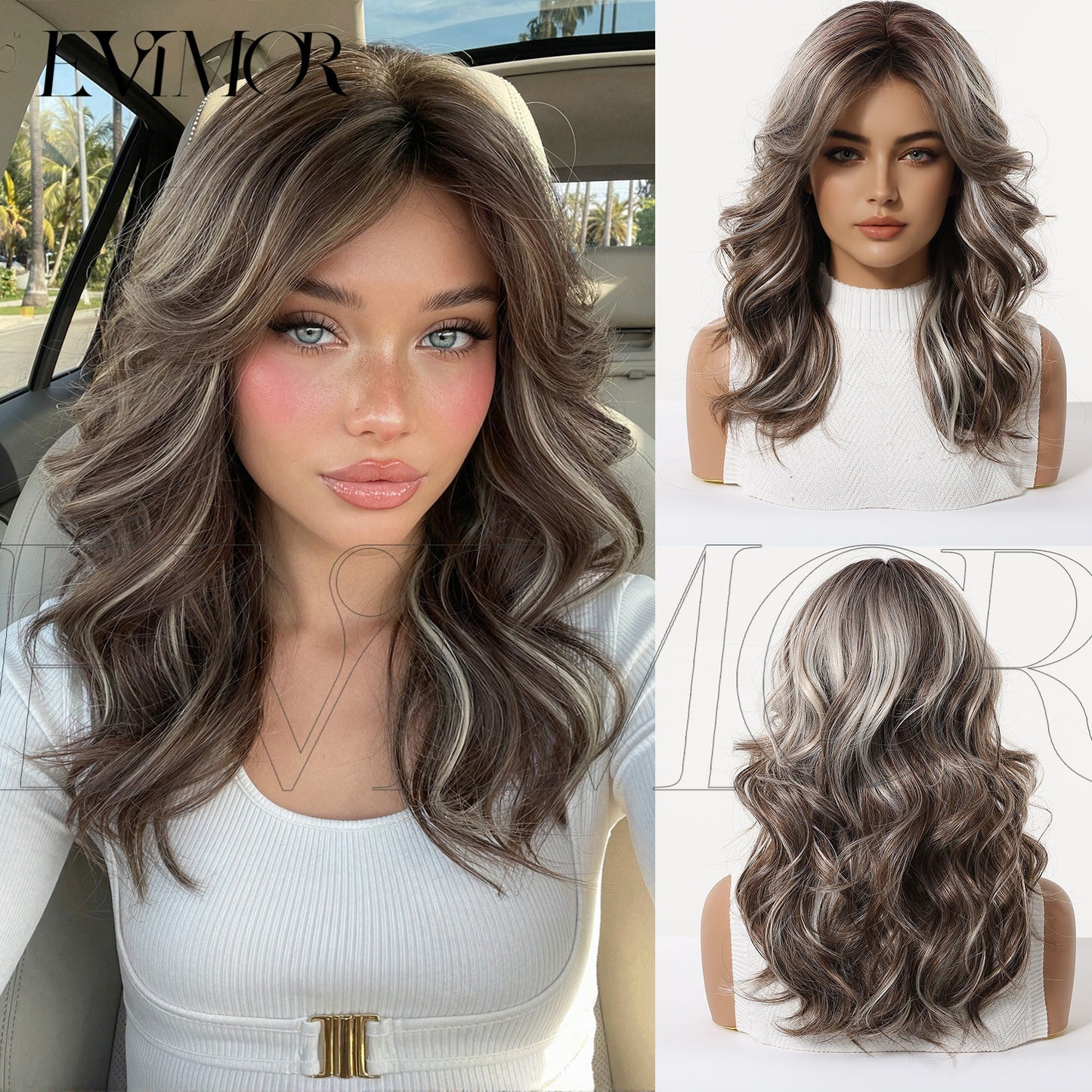 Big Wave Curly Female Dark Brown Highlights Natural Wig Long Curls