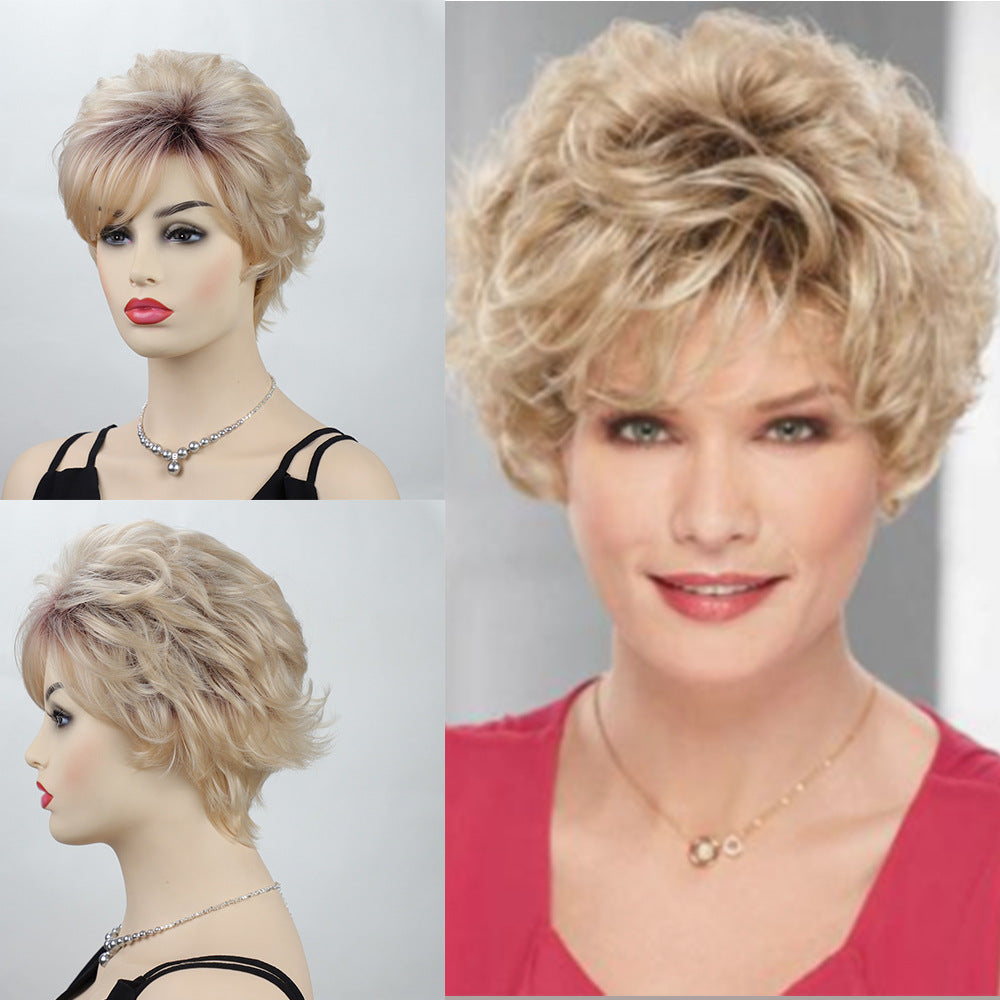 Female Gradient Color Golden Synthetic Wigs Wig Short Curly Hair