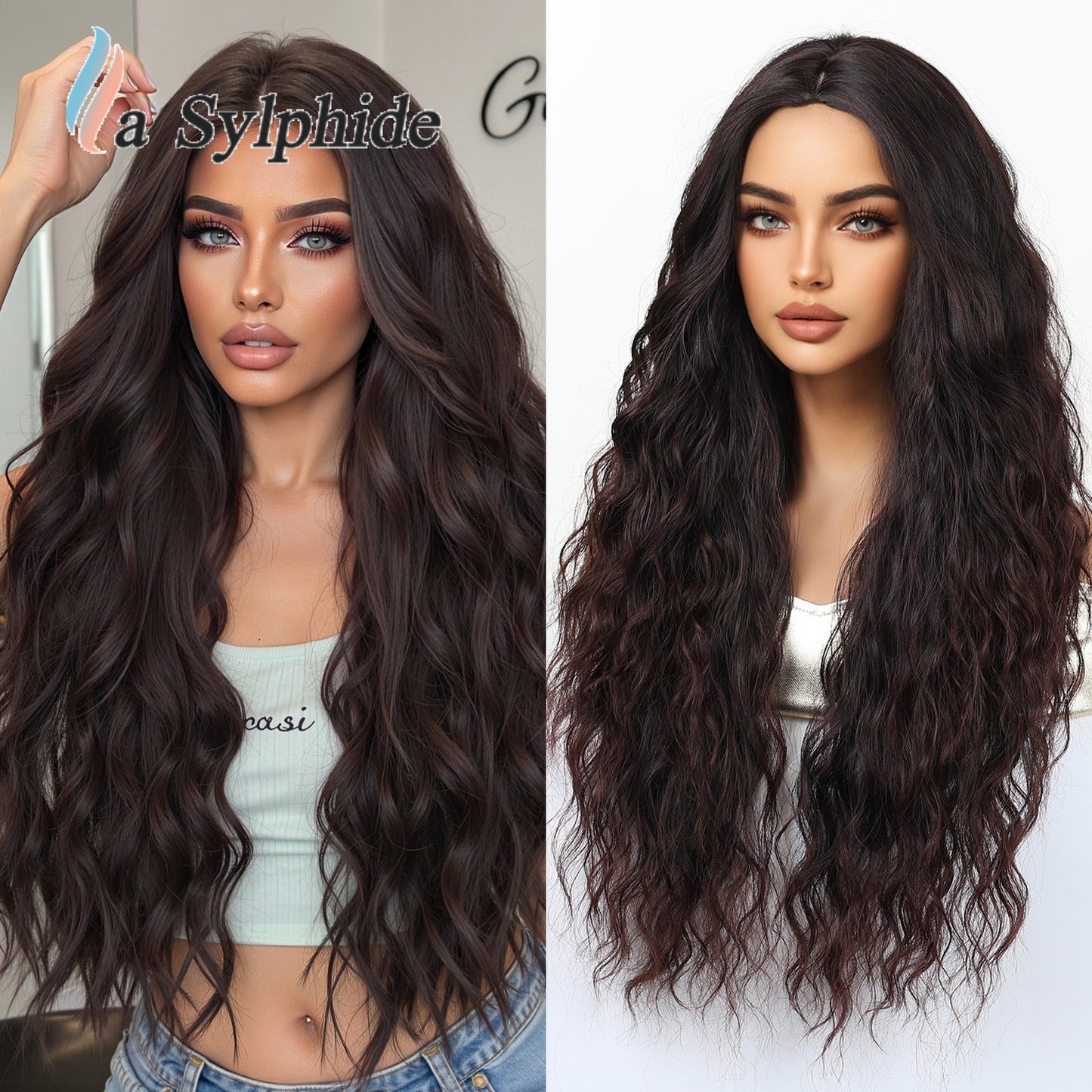 Braid Dark Brown Gradient Medium Curly Hair Fiber Chemical Wig Long Curls
