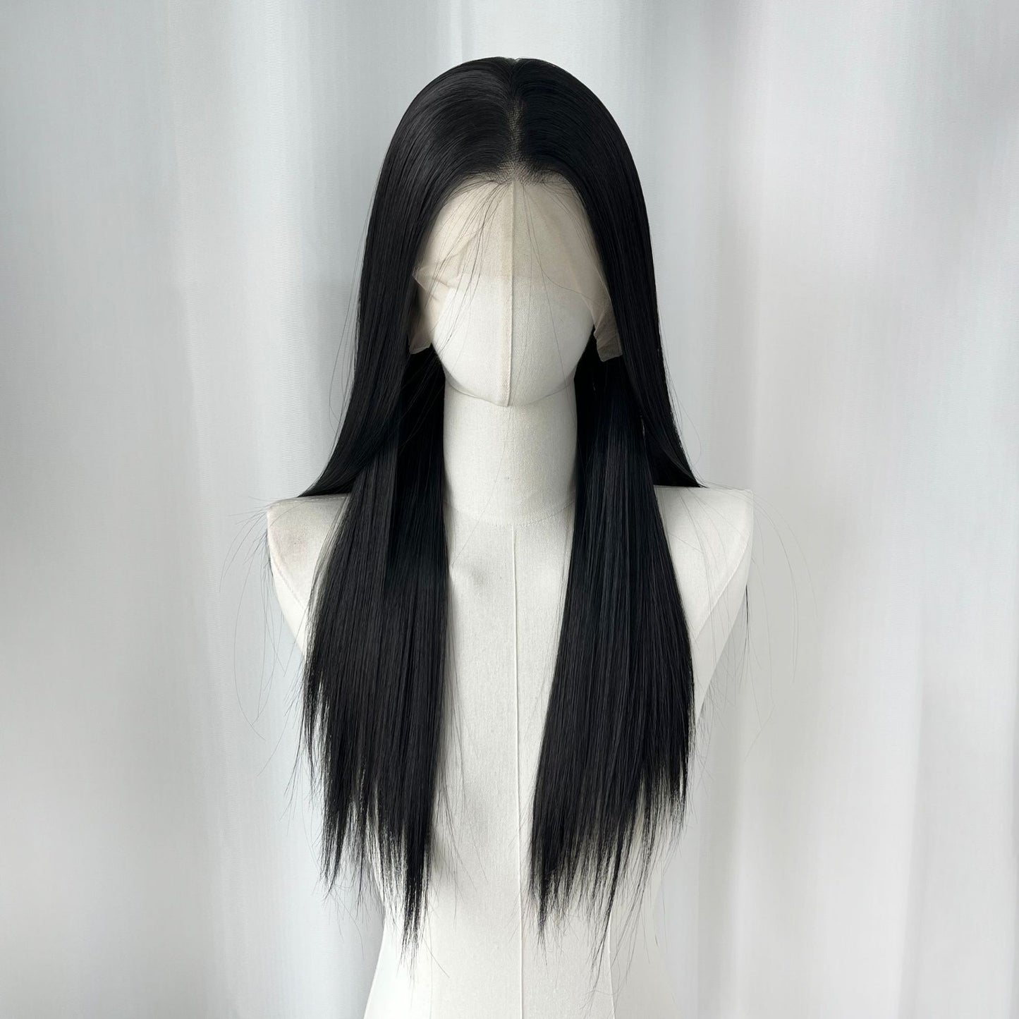 Universal Black Silk Hair Cover Embryo Hand Crocheting Forehead Lace Long Straight Wig