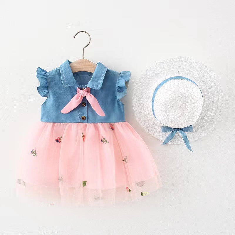 Children's Clothing Summer Denim Mesh Stitching Princess Children's Dress