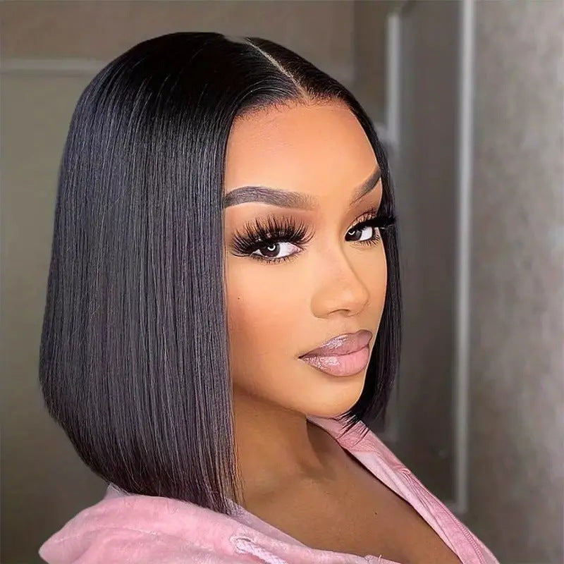 Front Lace Female Medium Fluffy Natural Wig Short Straight Hair