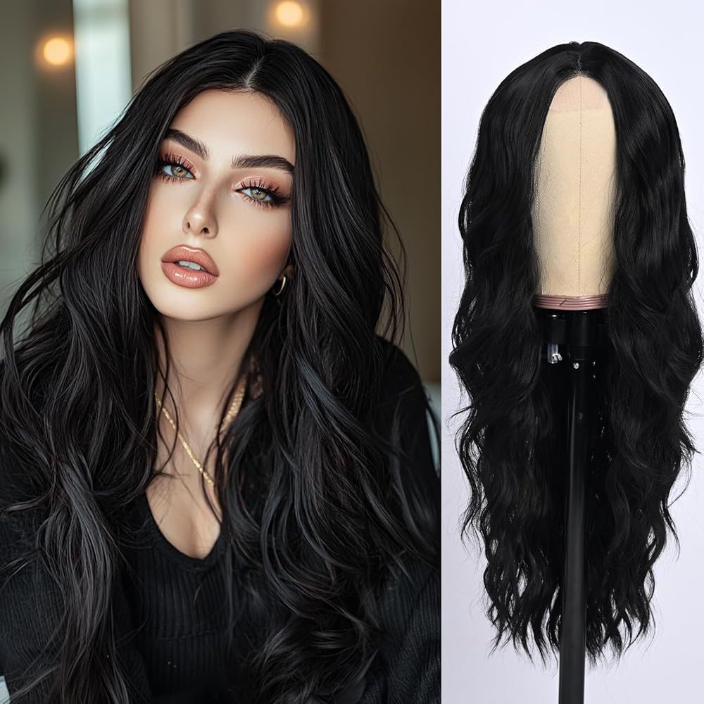 Female Golden Forehead Lace Medium Big Wave Wig Long Curls