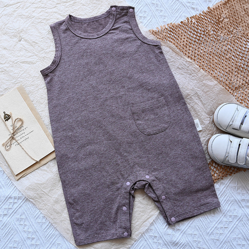 Bamboo Cotton Boys Summer Romper Sleeveless Boneless Vest Jumpsuit, Climbing Suit