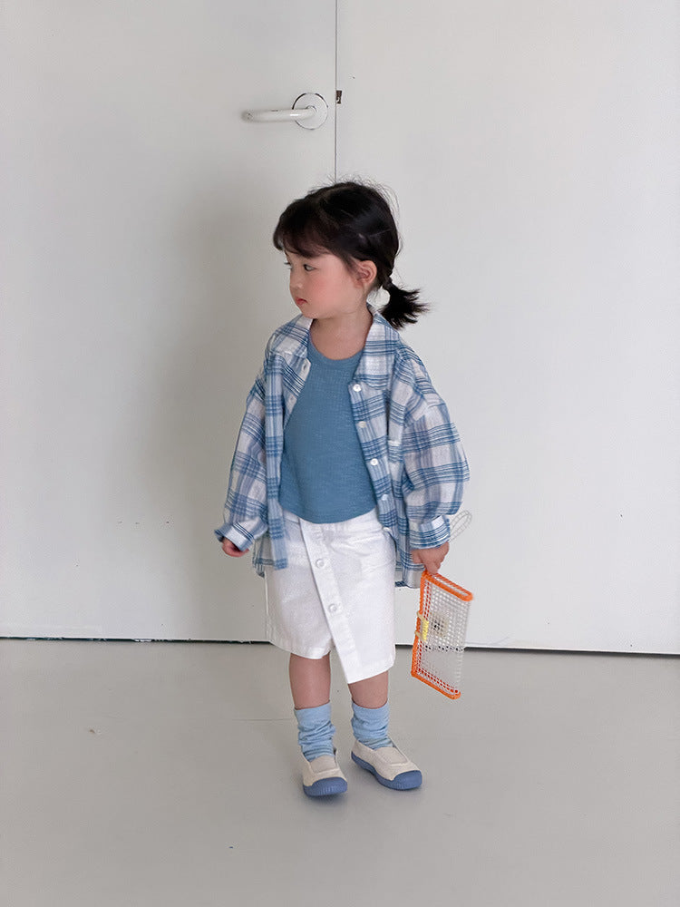 Children's Clothing Summer Korean Style Boys Thin Plaid Sun Protection Children's Shirt