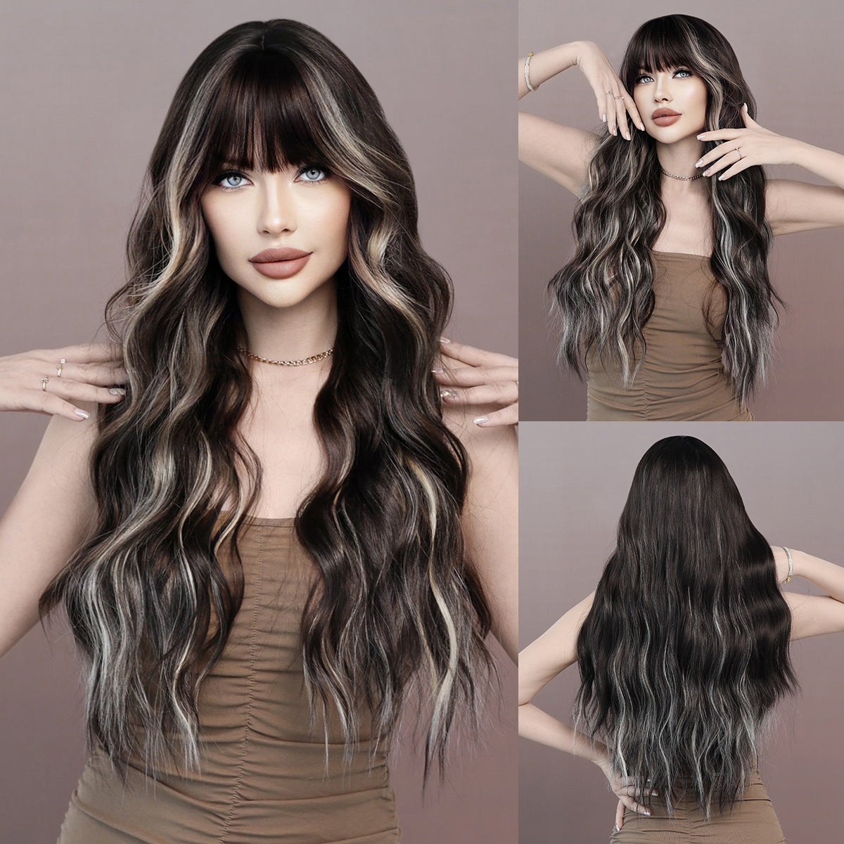 Women's Curly Big Wave Skunk Striped Fashion Christmas Chemical Wig Long Curls