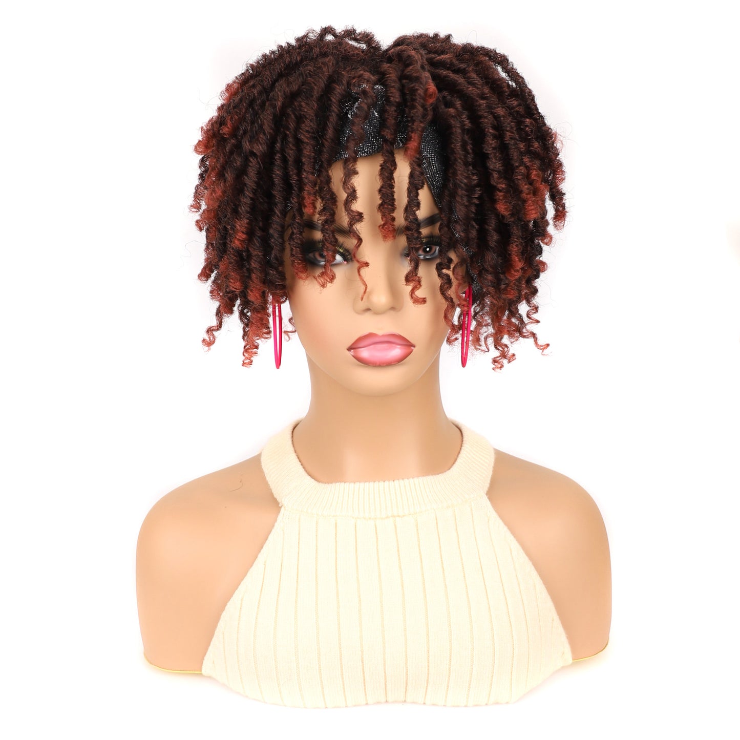 Turban Head Cover Black Sier Sleeve Curved Wig Short Curly Hair