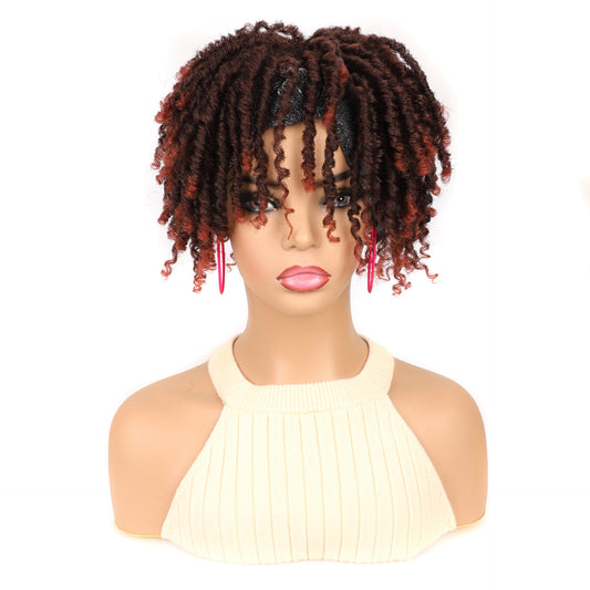 Turban Head Cover Black Sier Sleeve Curved Wig Short Curly Hair